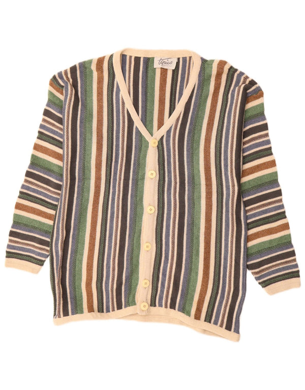 Maglione cardigan da uomo vintage in cotone a righe multicolori di grandi dimensioni
