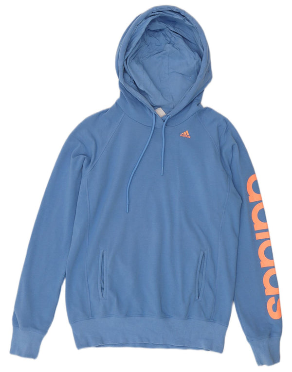 Felpa con cappuccio oversize grafica Adidas Climalite da donna UK 8/10 Small Blu
