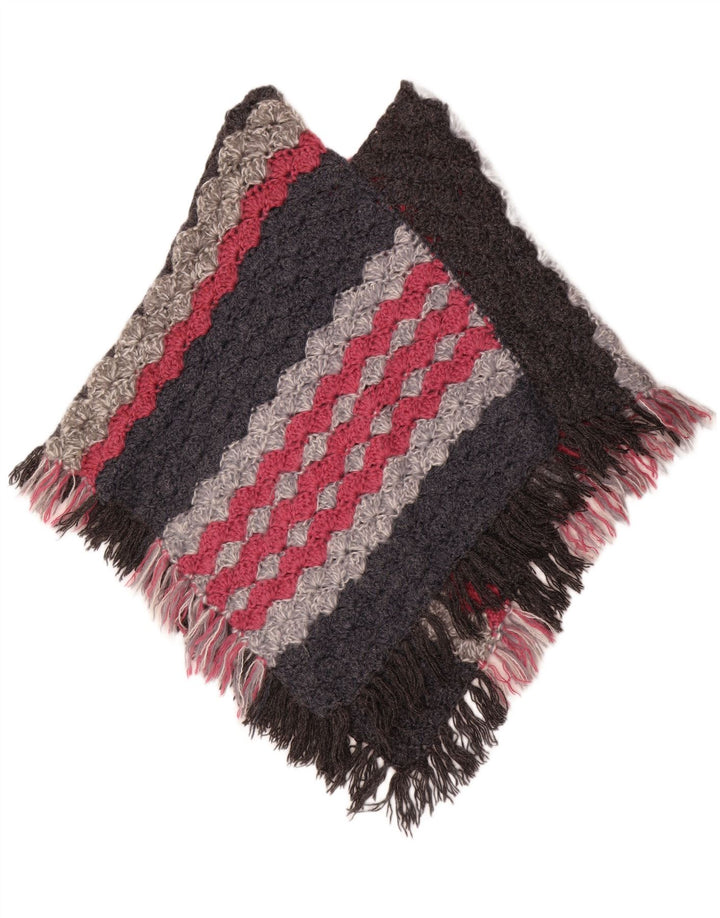 Maglione poncho vintage da donna, taglia unica, a righe multicolori