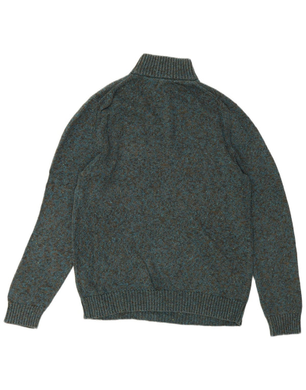 Maglione da uomo con collo con zip White Stuff in cotone screziato verde medio