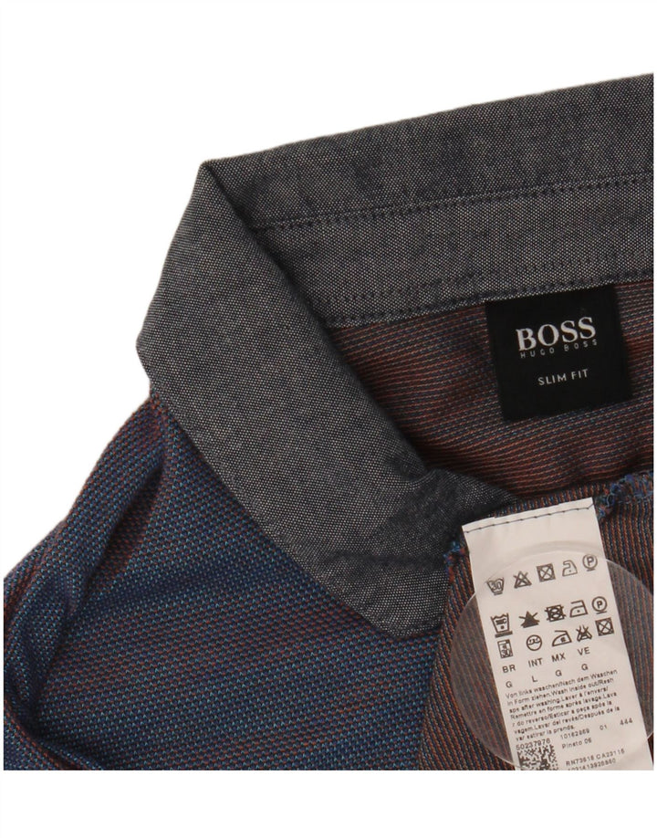 Polo da uomo slim fit Hugo Boss grande in cotone gessato blu navy