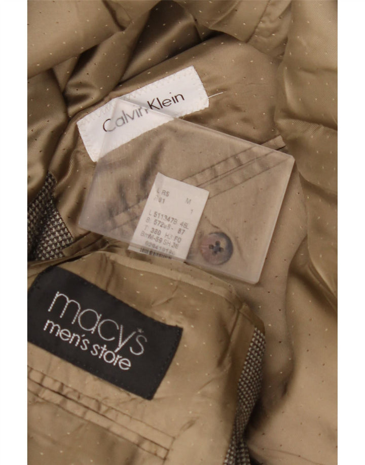 CALVIN KLEIN Giacca blazer da uomo a 3 bottoni taglia 46 XL Seta a quadri grigia