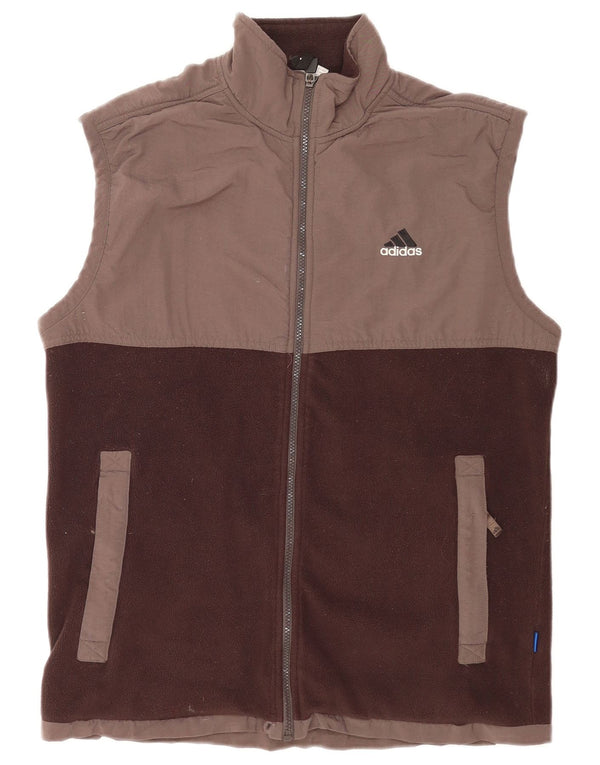 Gilet in pile da uomo Adidas UK 42/44 Large Marrone Colourblock Poliestere