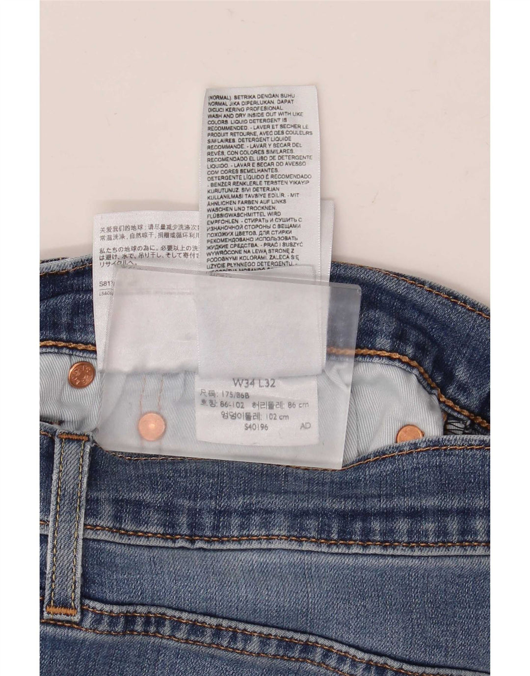 Jeans slim da uomo Levi's W34 L32 in cotone blu