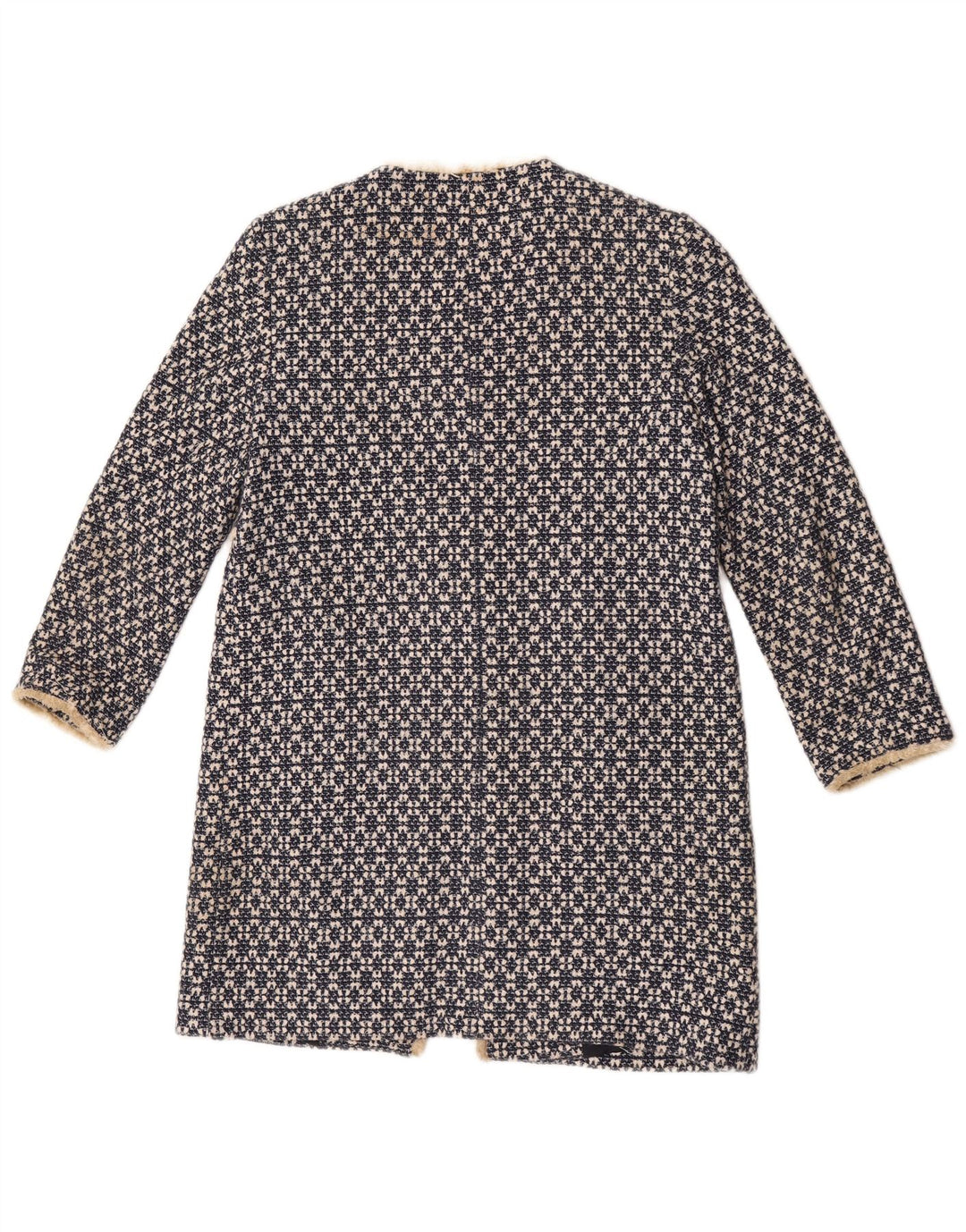 Soprabito aperto da donna Zara UK 12 cotone geometrico blu navy medio