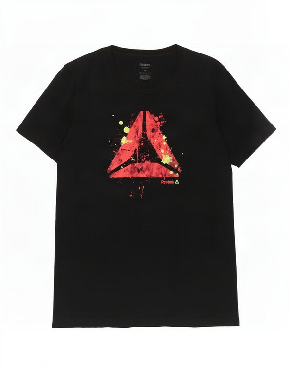 T-shirt grafica Reebok da donna Top UK 12 Medium Black Cotton