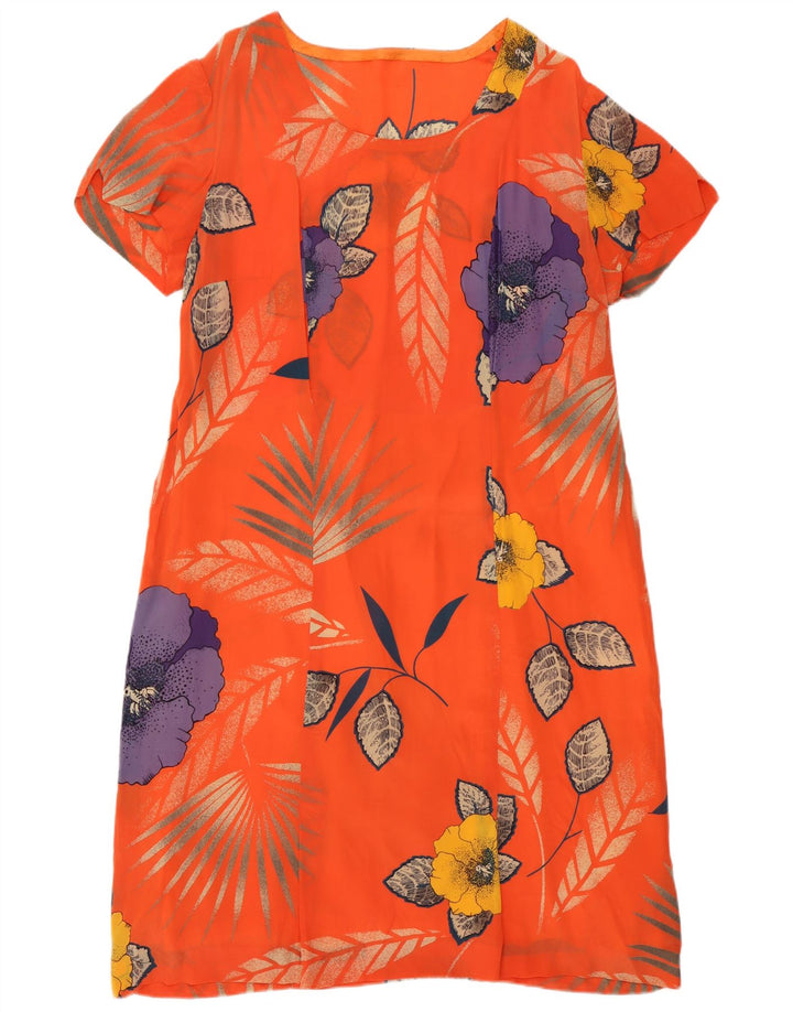 Abito a trapezio vintage da donna UK 12 arancione medio floreale