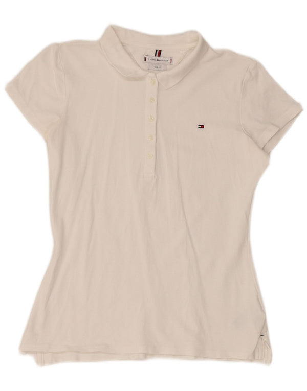 Polo slim fit da donna Tommy Hilfiger UK 10 piccola in cotone bianco