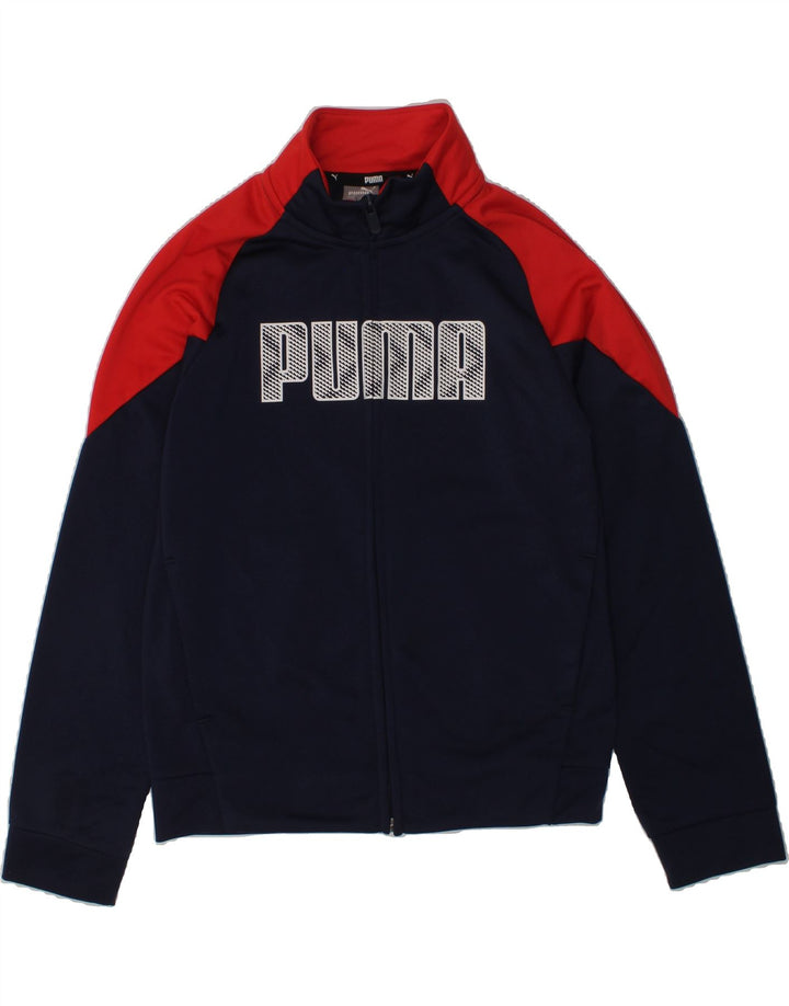 PUMA Boys Graphic Tracksuit Top Jacket 9-10 Years Navy Blue Colourblock | Vintage Puma | Thrift | Second-Hand Puma | Used Clothing | Messina Hembry 
