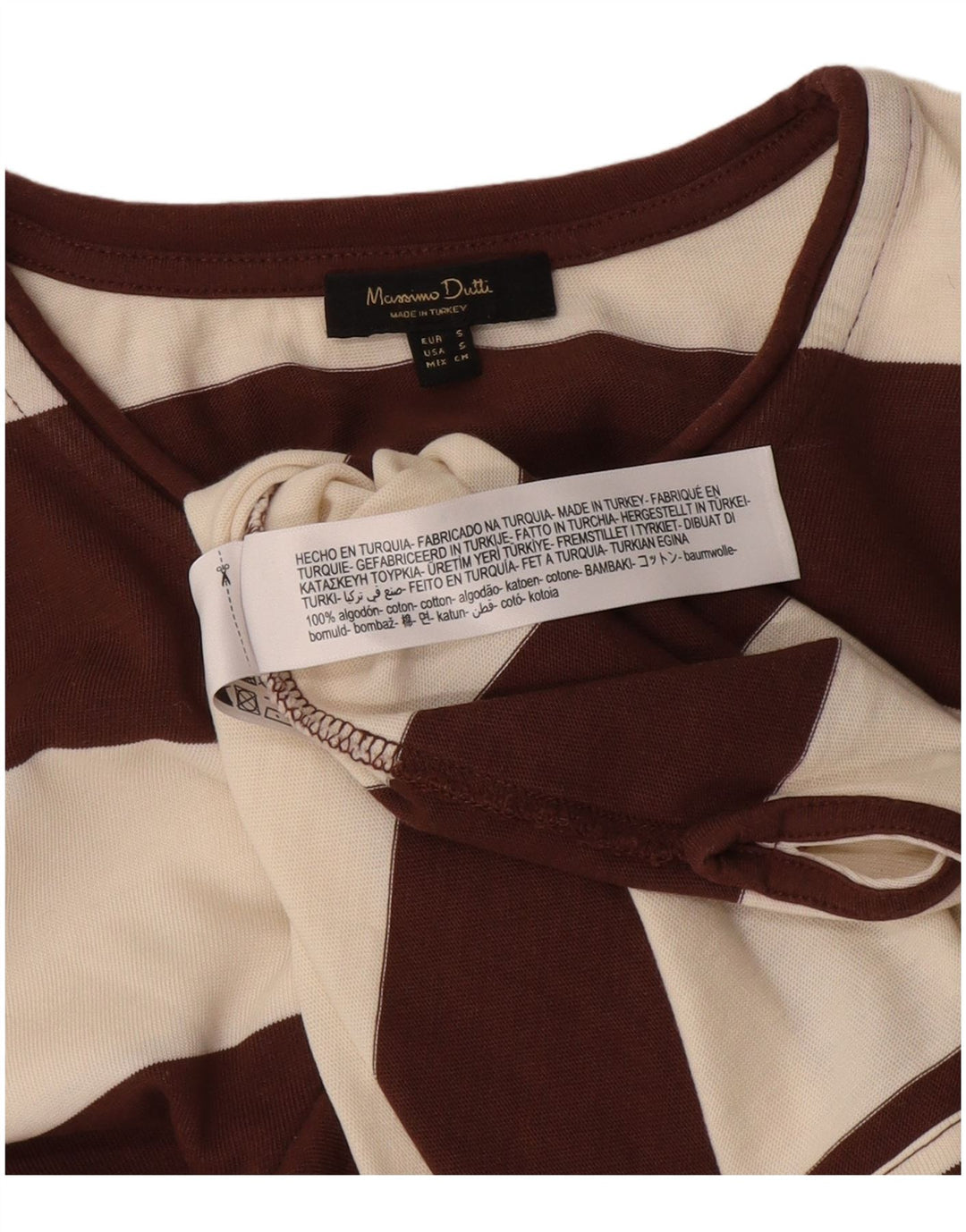 Massimo Dutti Top da uomo a maniche lunghe in cotone a righe piccole marroni