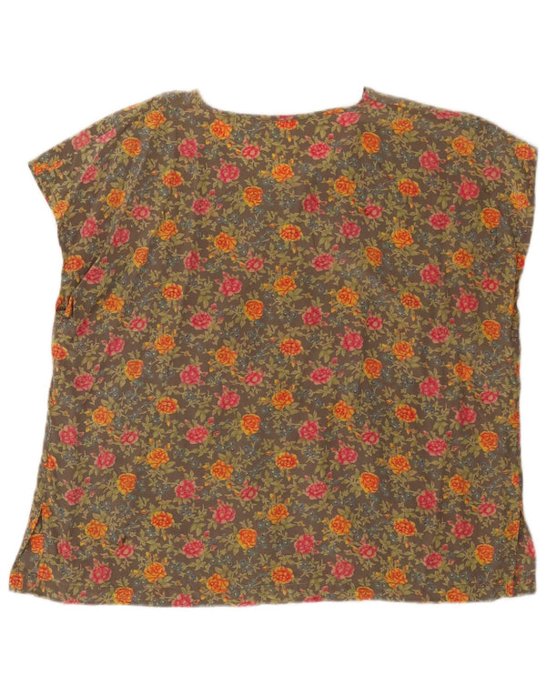 Top camicetta senza maniche vintage da donna UK 18 XL Cachi floreale