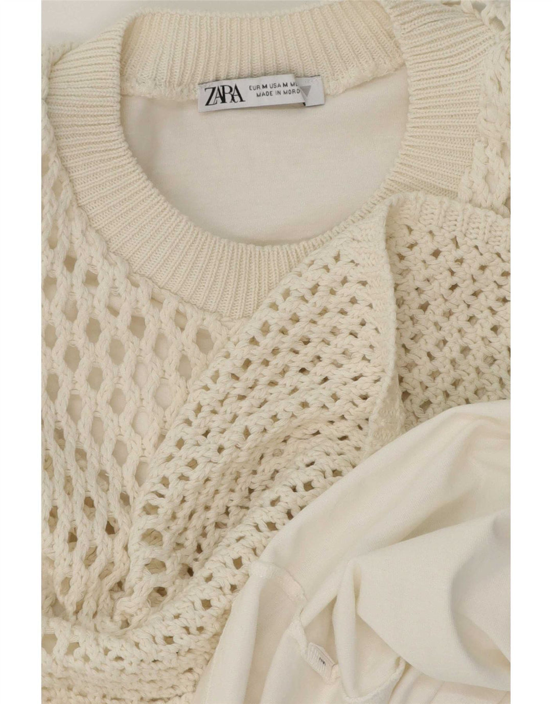 Top in camicetta all'uncinetto da donna Zara UK 14 bianco medio
