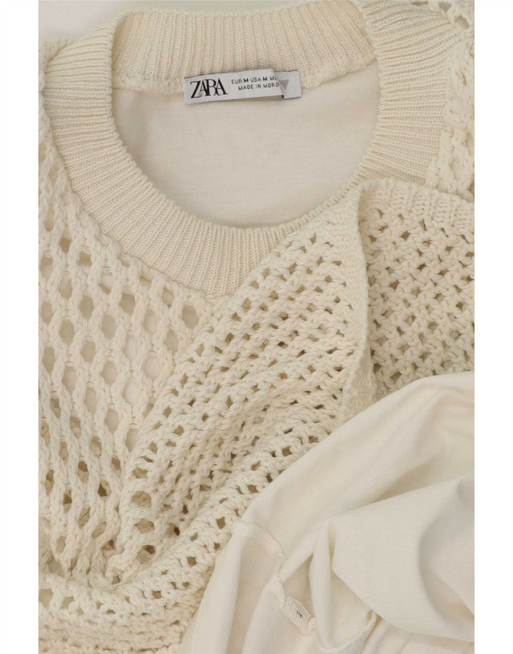 Top in camicetta all'uncinetto da donna Zara UK 14 bianco medio