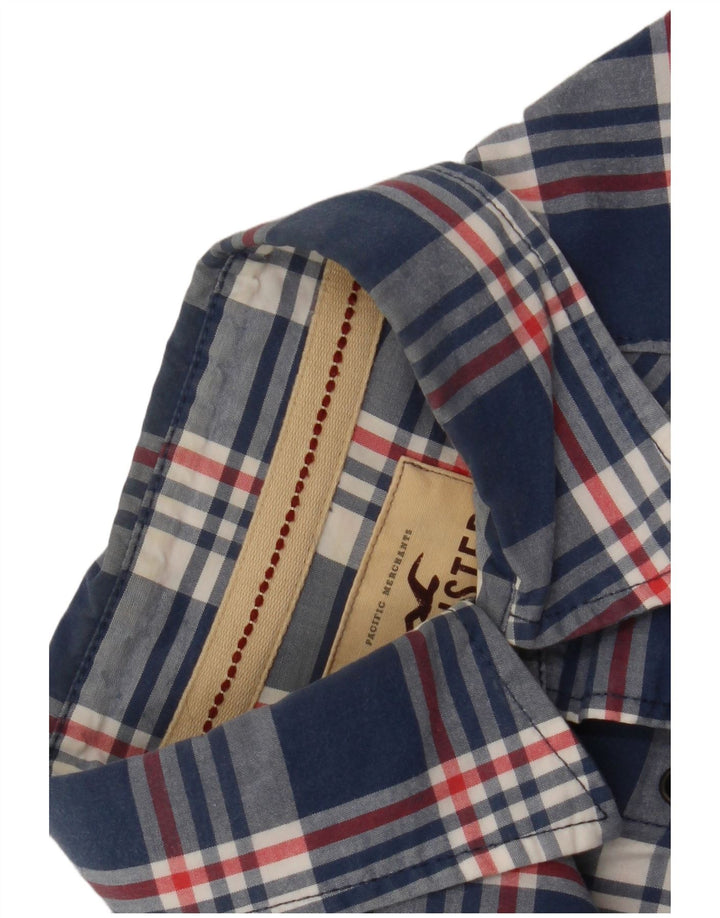 Camicia da uomo Hollister Large in cotone a quadri blu navy