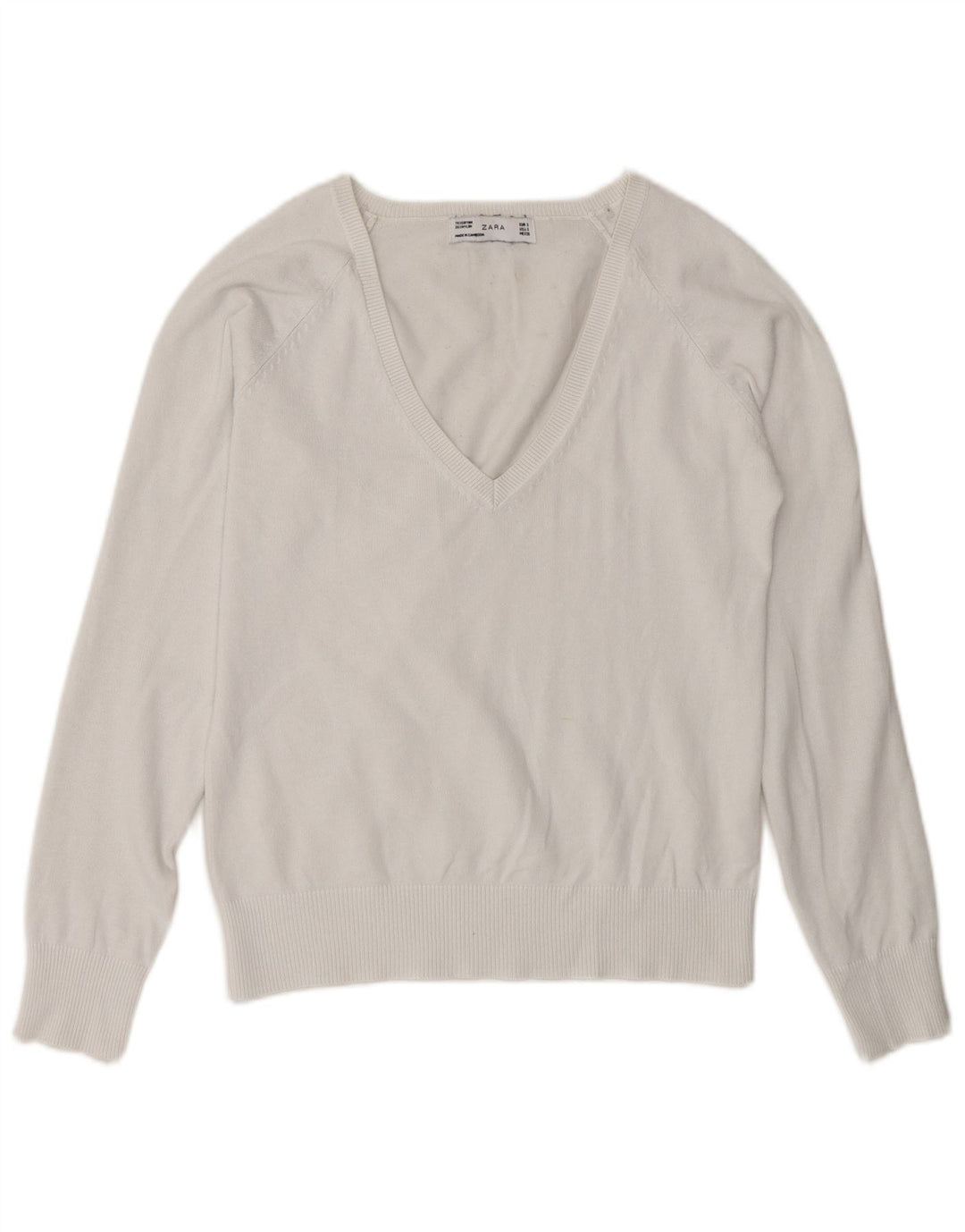 Maglione con scollo a V da donna Zara UK 10 piccolo bianco