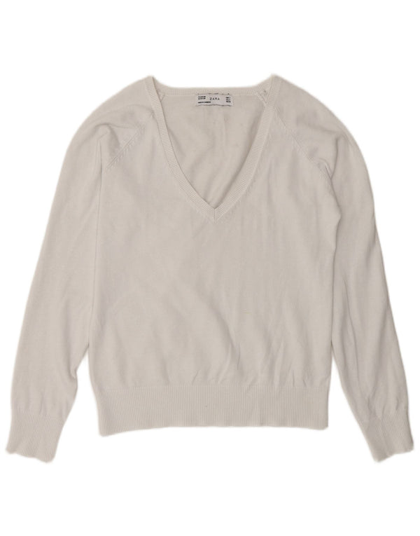 Maglione con scollo a V da donna Zara UK 10 piccolo bianco