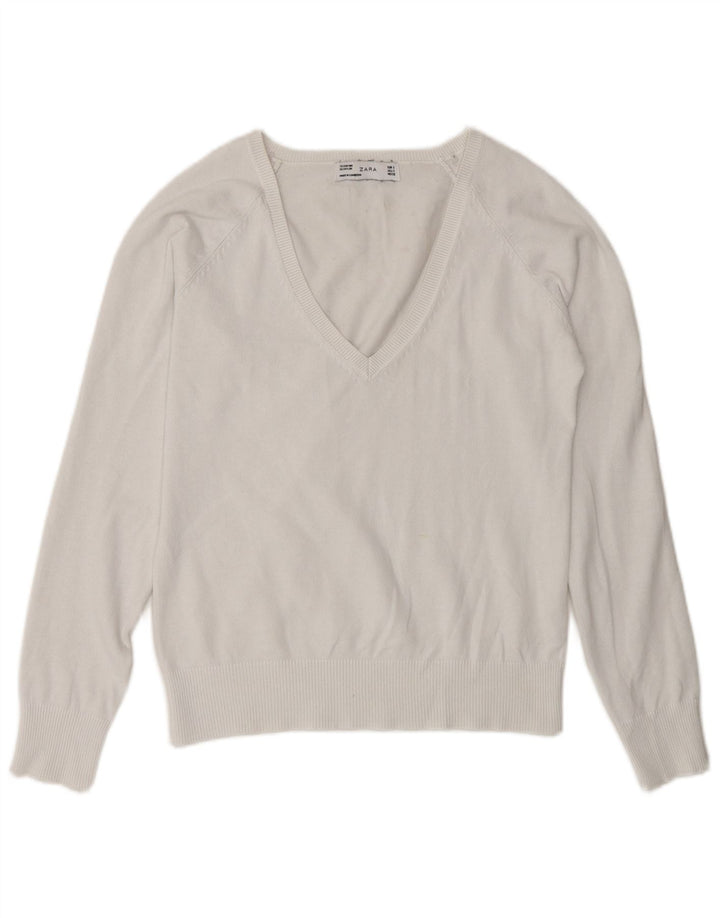 Maglione con scollo a V da donna Zara UK 10 piccolo bianco