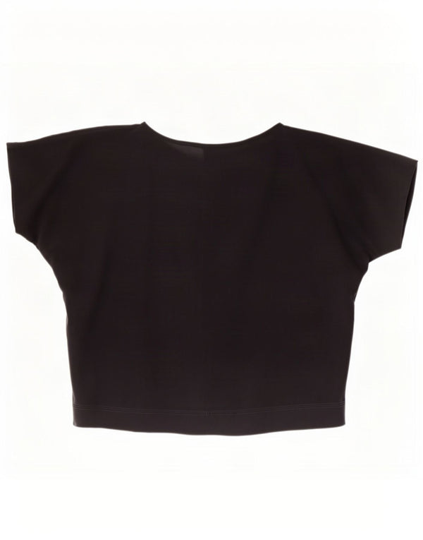 Vintage Womens See Through Crop Blouse Top UK 14 Medium Black Floral
