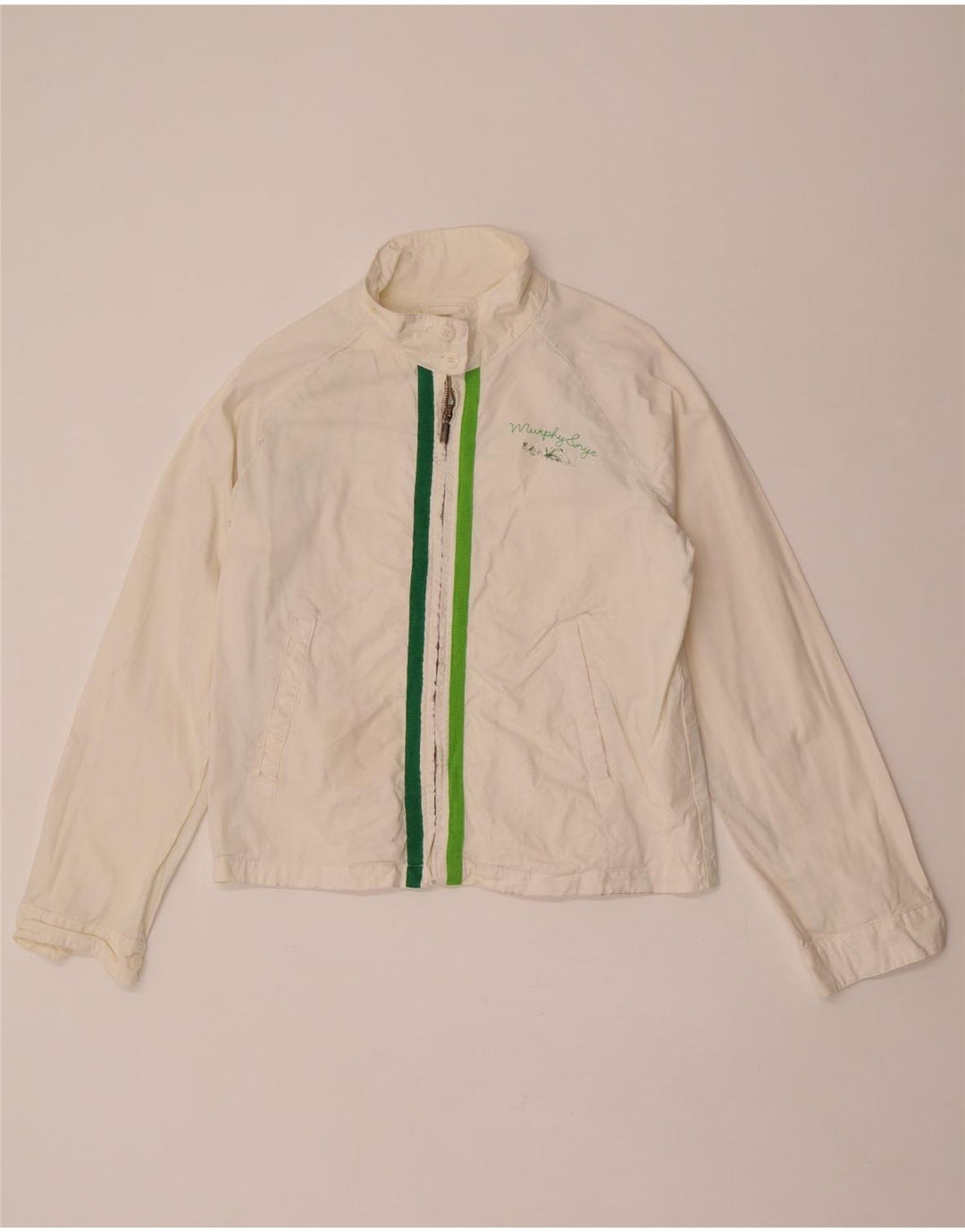 Bomber grafico da donna Murphy & Nye UK 16 grande cotone bianco