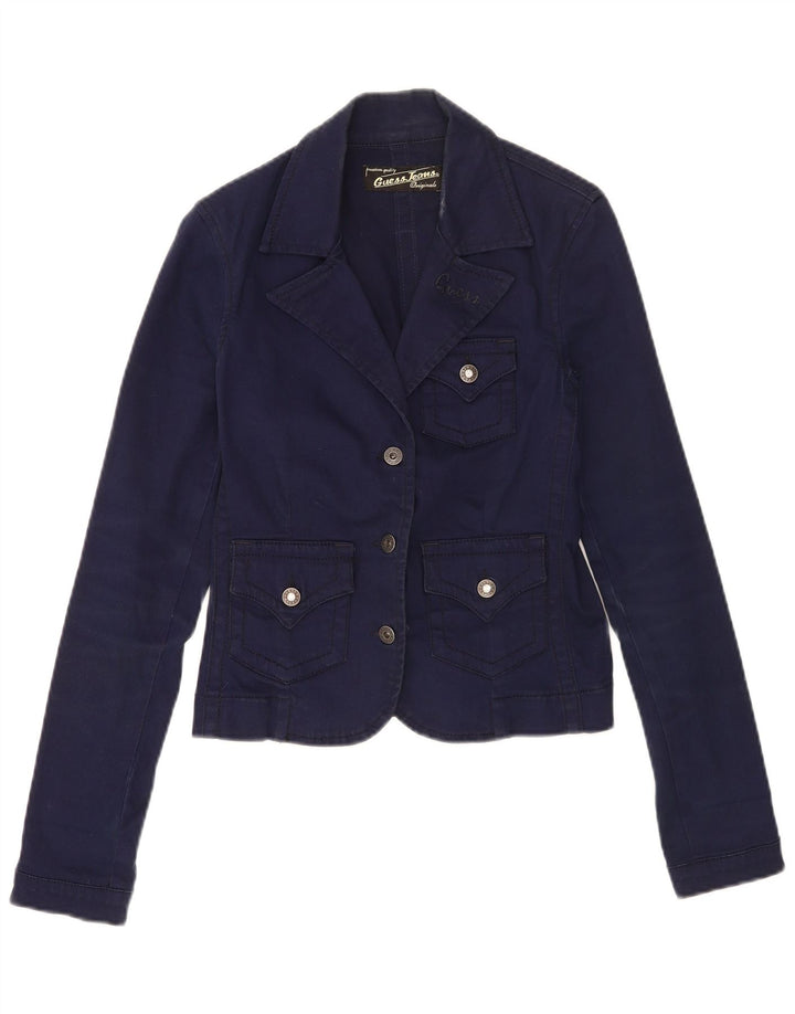 Giacca blazer da donna a 3 bottoni Guess UK 10 piccola in cotone blu navy