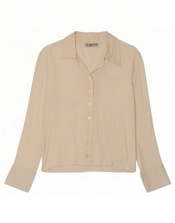 Camicetta camicia vintage da donna UK 10 piccolo floreale bianco