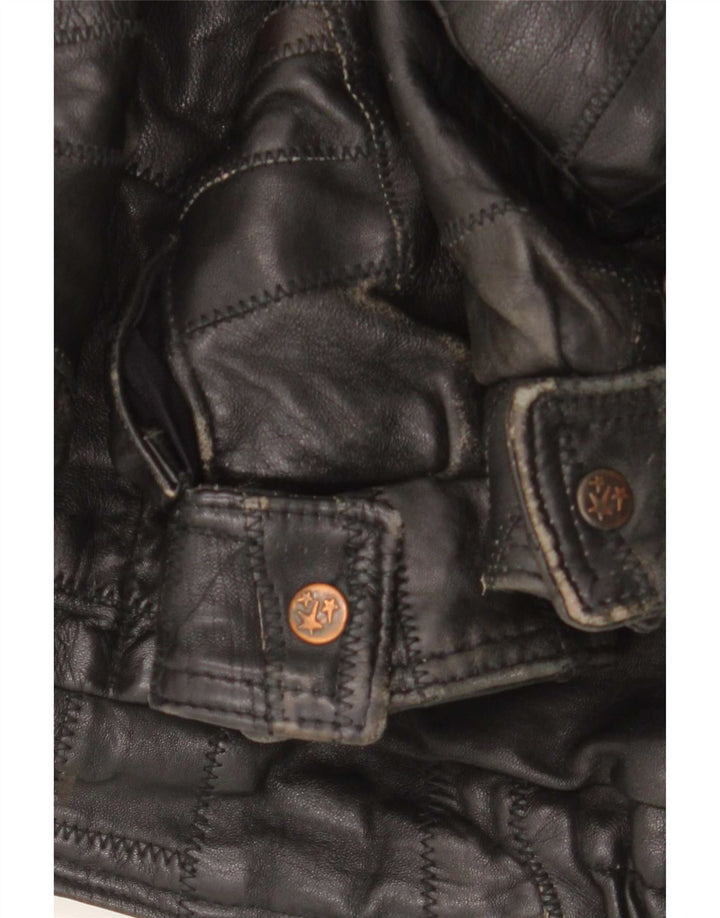 Giacca in pelle grafica da uomo vintage UK 40 grande patchwork nero