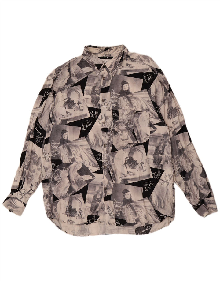 Camicia grafica da uomo vintage XL patchwork grigio