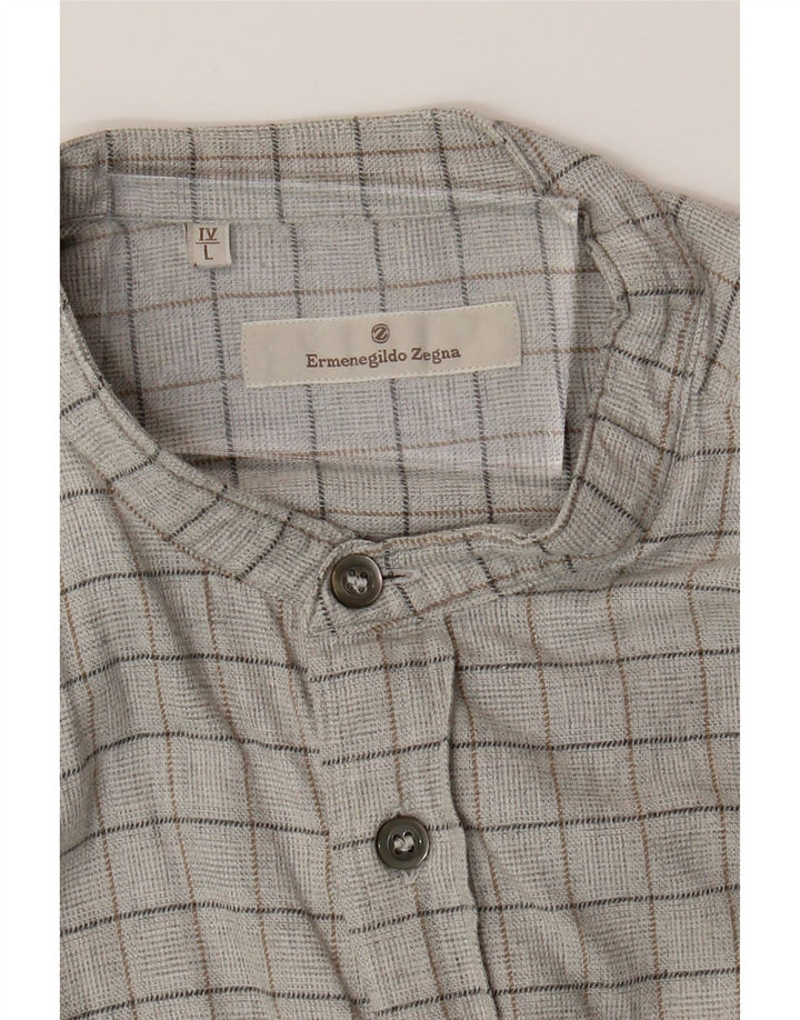 ERMENEGILDO ZEGNA Mens Short Sleeve Shirt Large Grey Check