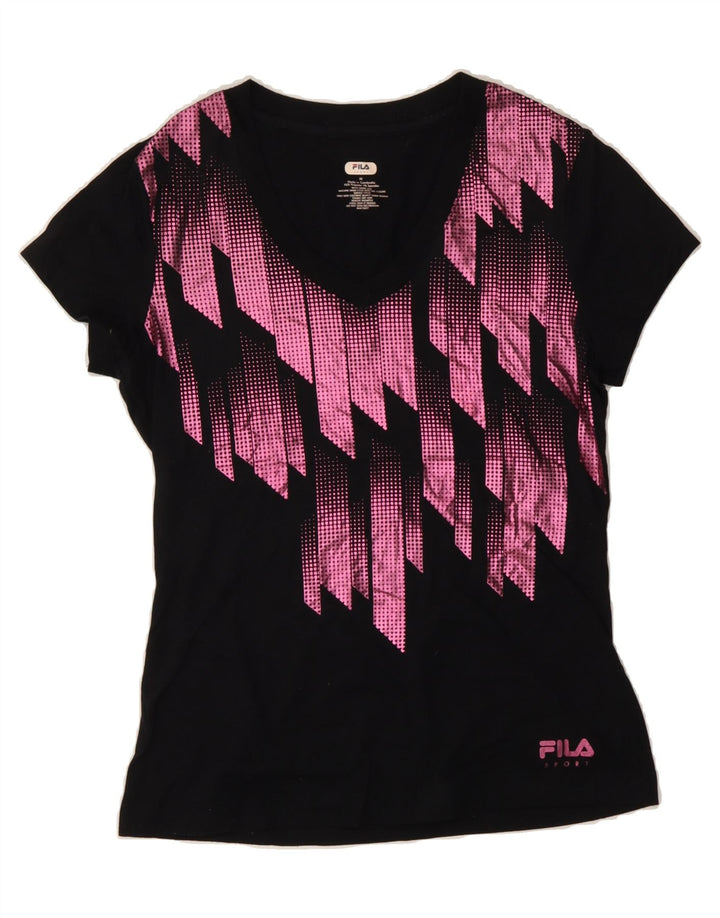 FILA Womens T-Shirt Top UK 12 Medium Black Colourblock Polyester Vintage Fila and Second-Hand Fila from Messina Hembry 