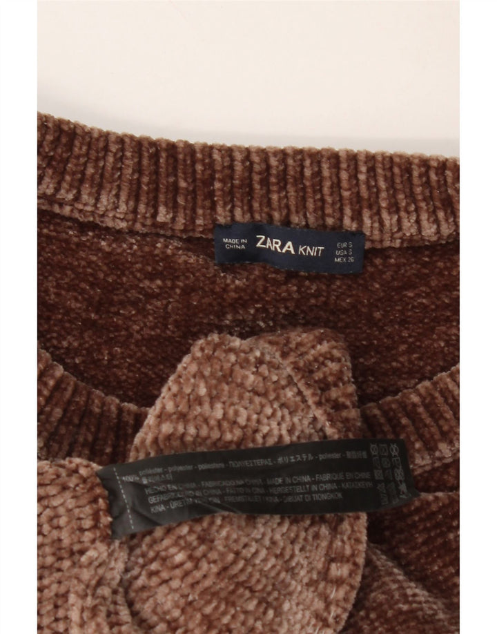 ZARA Womens Oversized Crew Neck Jumper Sweater UK 10 Small Brown Polyester Vintage Zara and Second-Hand Zara from Messina Hembry 