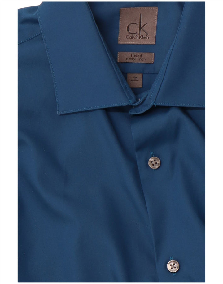 CALVIN KLEIN Camicia aderente da uomo taglia 40 15 3/4 blu medio