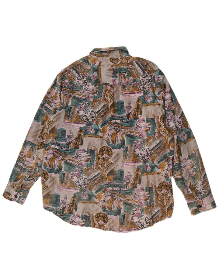 Camicia vintage da uomo con motivo astratto taglia 43/44 grande cotone multicolore