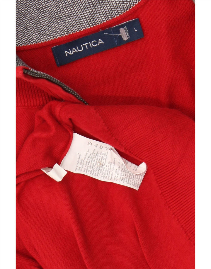 Maglione da uomo Nautica con zip e collo grande in cotone rosso