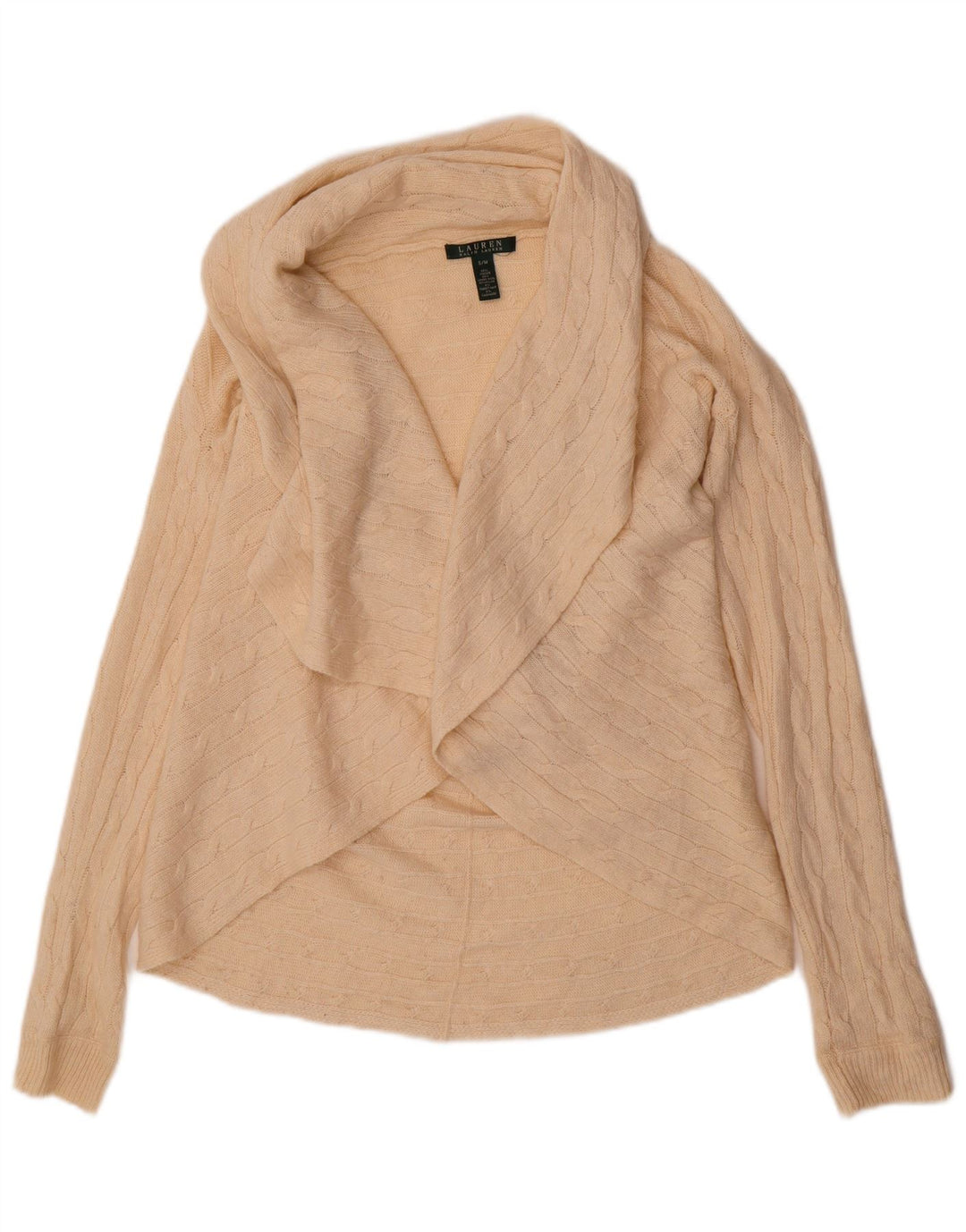 Maglione cardigan aperto oversize da donna Ralph Lauren UK 10 piccolo Beige