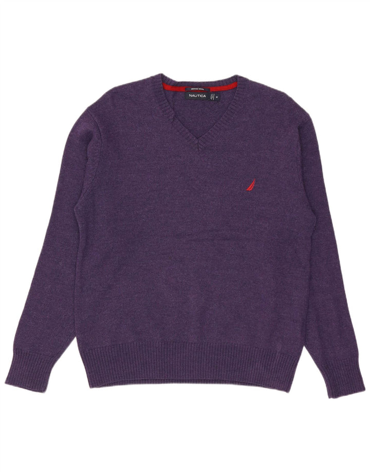 NAUTICA Maglione da uomo con scollo a V in lana merino viola medio