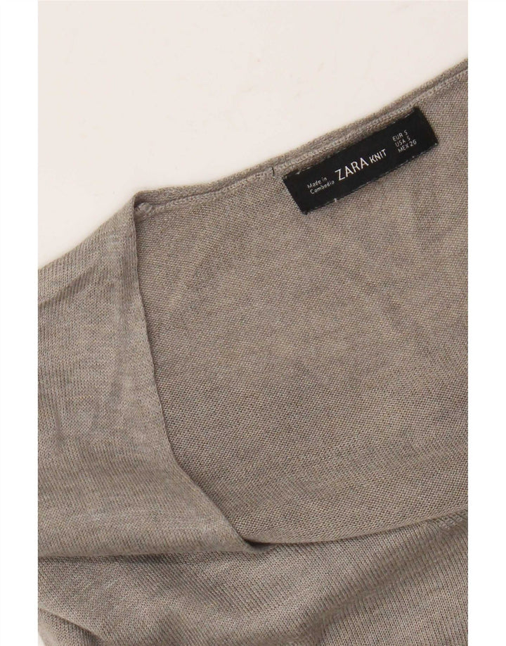 Maglione maglione con scollo a V lungo da donna Zara UK 10 piccolo grigio