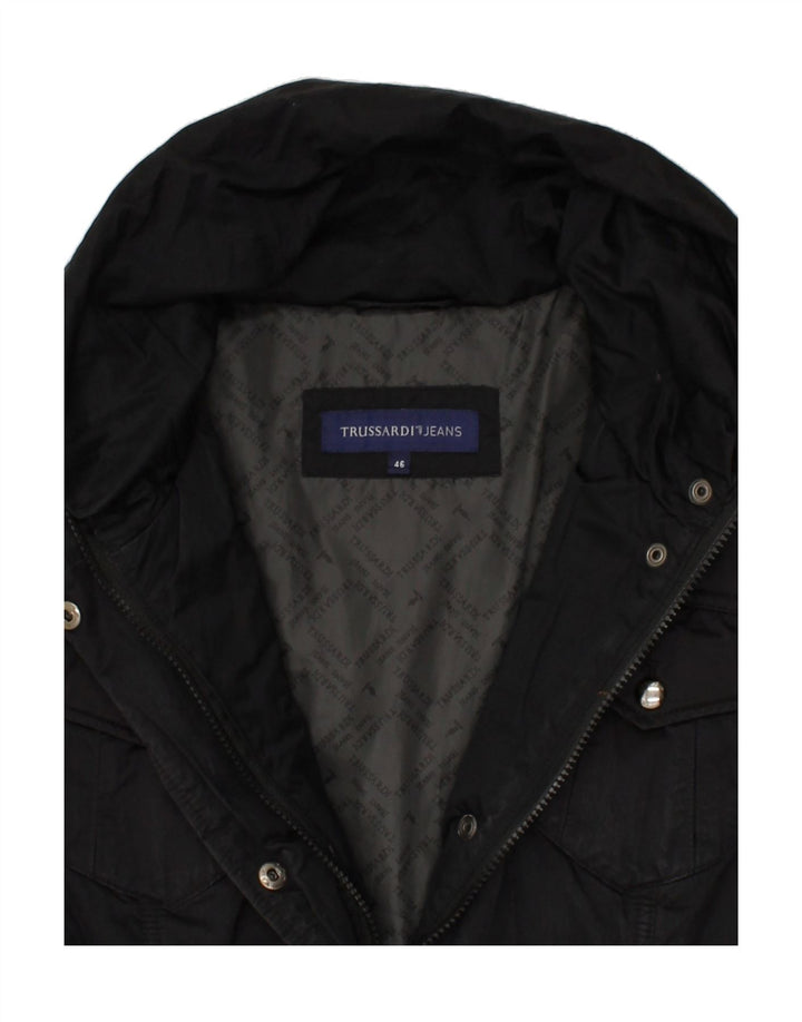 TRUSSARDI JEANS Womens Padded Coat IT 46 Large Black Polyester | Vintage Trussardi Jeans | Thrift | Second-Hand Trussardi Jeans | Used Clothing | Messina Hembry 