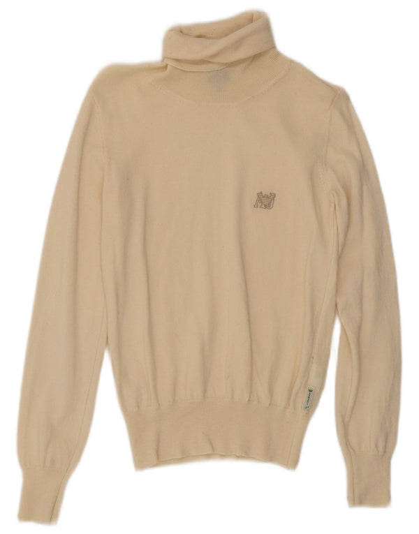 Maglione maglione a collo alto da donna Armani Jeans UK 12 Lana beige medio