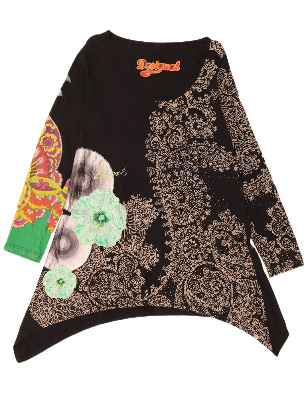 DESIGUAL Abito grafico asimmetrico da donna UK 14 Medium Black Paisley