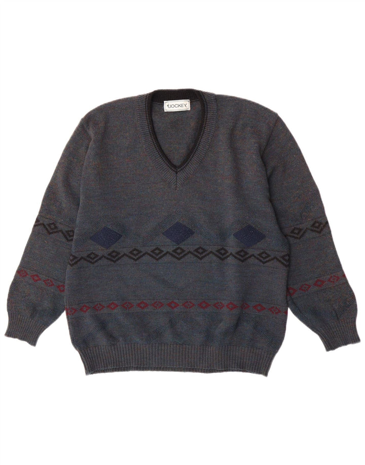 Maglione da uomo con scollo a V Jockey IT 50 Blu medio geometrico