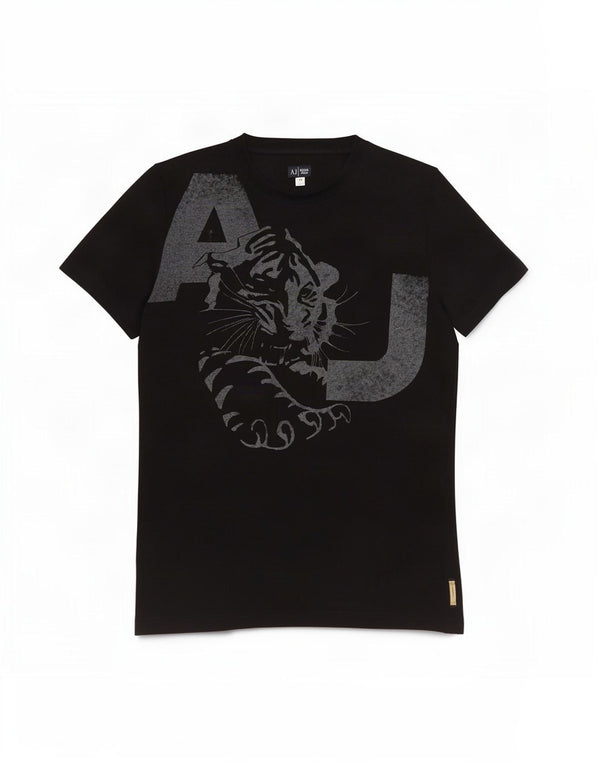 T-shirt grafica da donna Armani Jeans Top UK 14 grande cotone nero