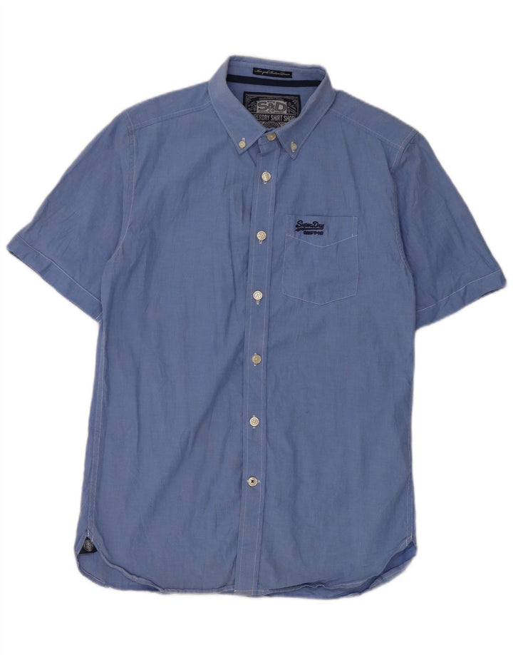 Camicia a maniche corte da uomo Superdry in cotone blu medio