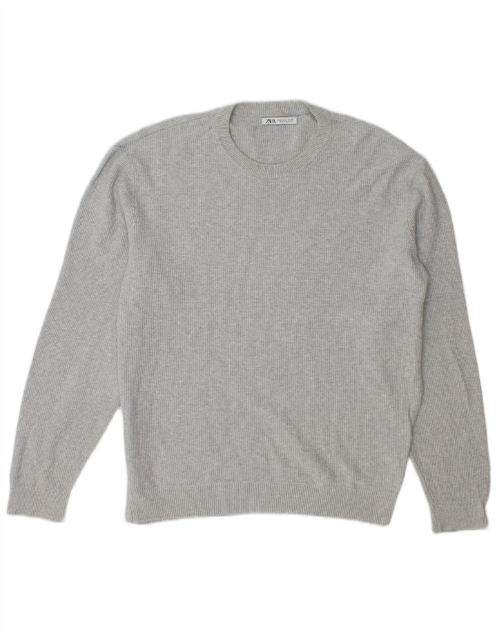 Maglione maglione girocollo da uomo Zara in cotone grigio medio