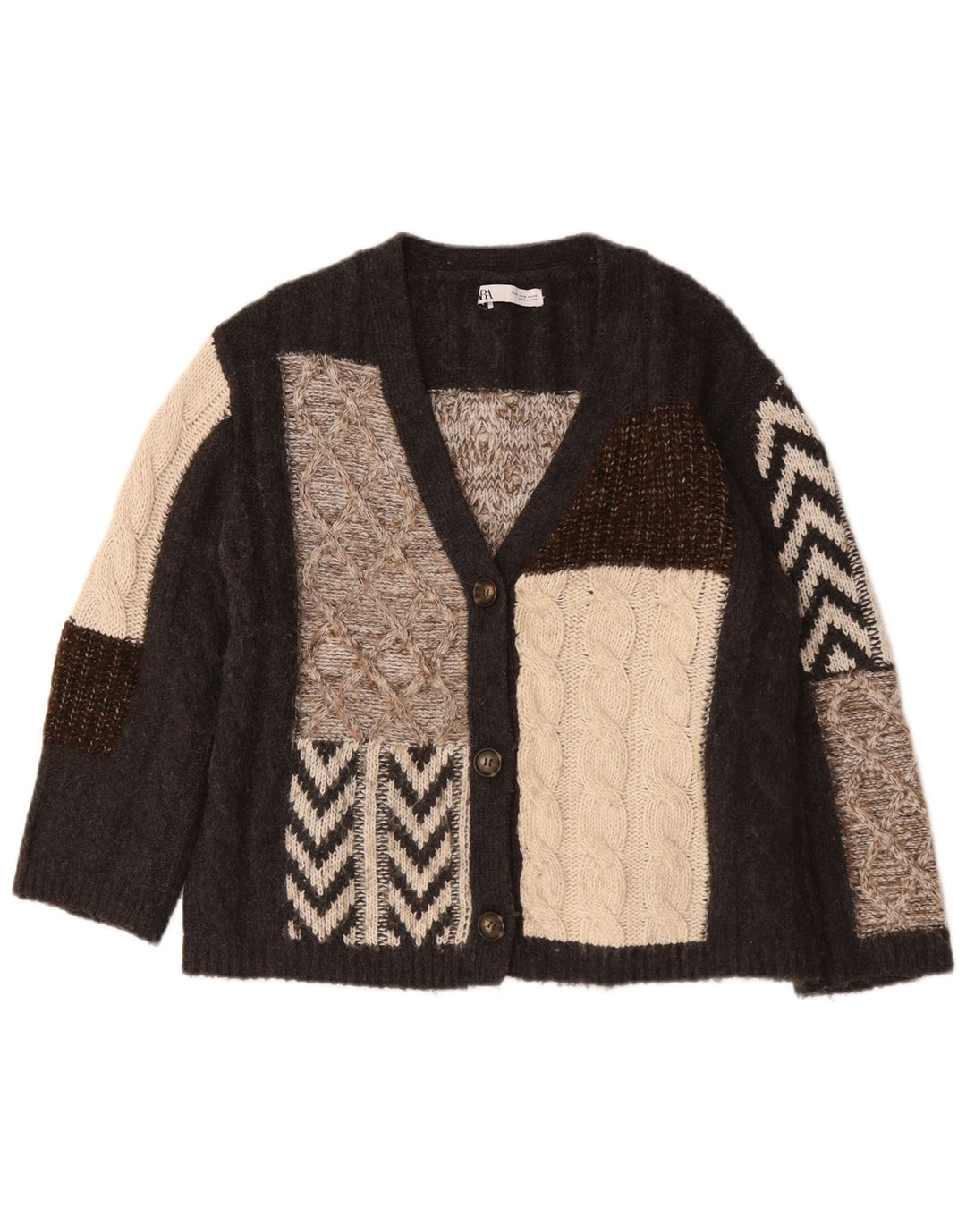 Maglione cardigan oversize da donna Zara UK 10 piccolo patchwork marrone
