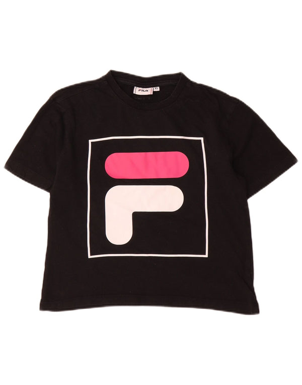 T-shirt grafica corta da donna Fila UK 6 XS cotone nero