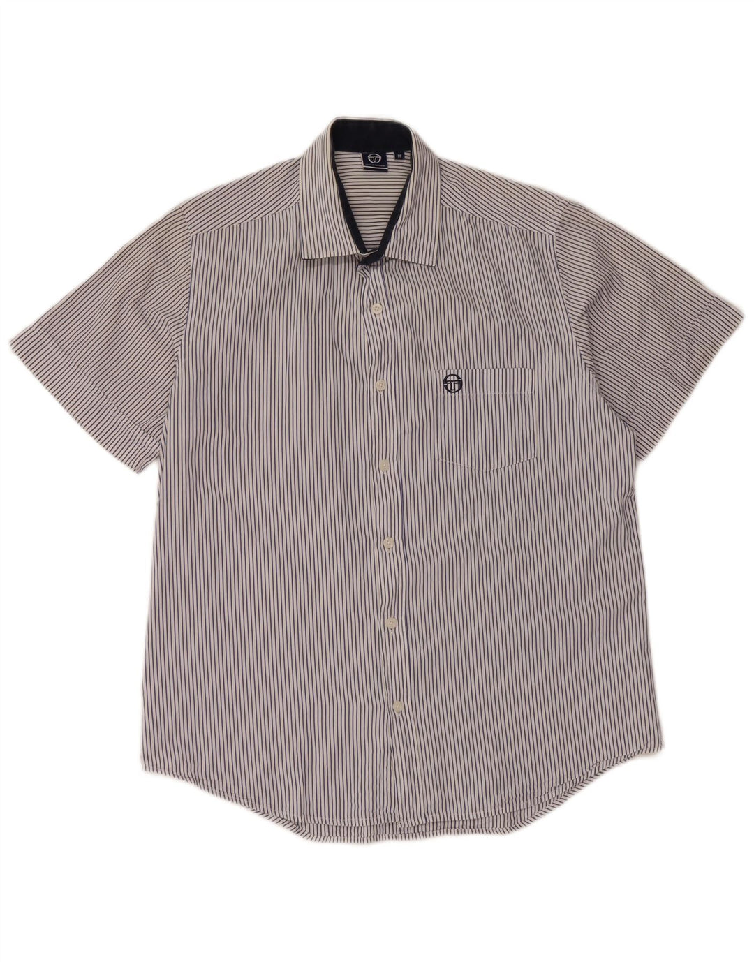 SERGIO TACCHINI Camicia Uomo Manica Corta Cotone Gessato Medio Blu Navy