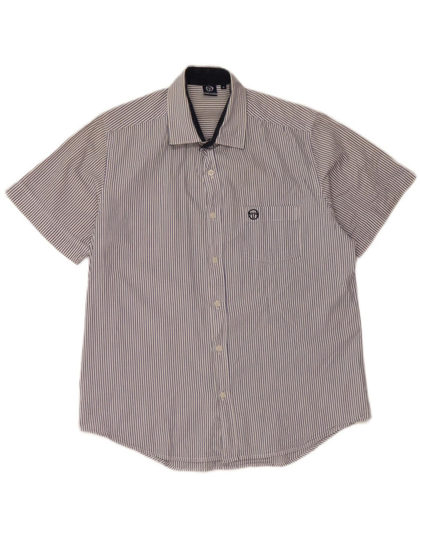 SERGIO TACCHINI Camicia Uomo Manica Corta Cotone Gessato Medio Blu Navy
