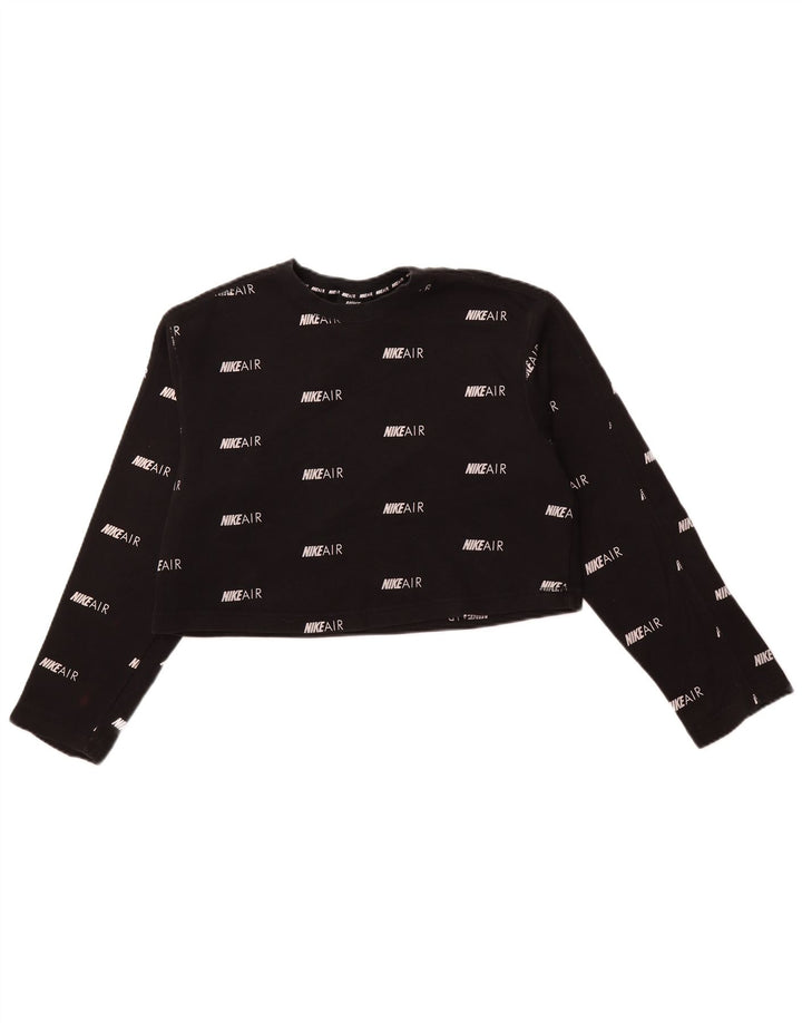 NIKE Womens Air Oversized Crop Graphic Top Long Sleeve UK 14 Medium Black
