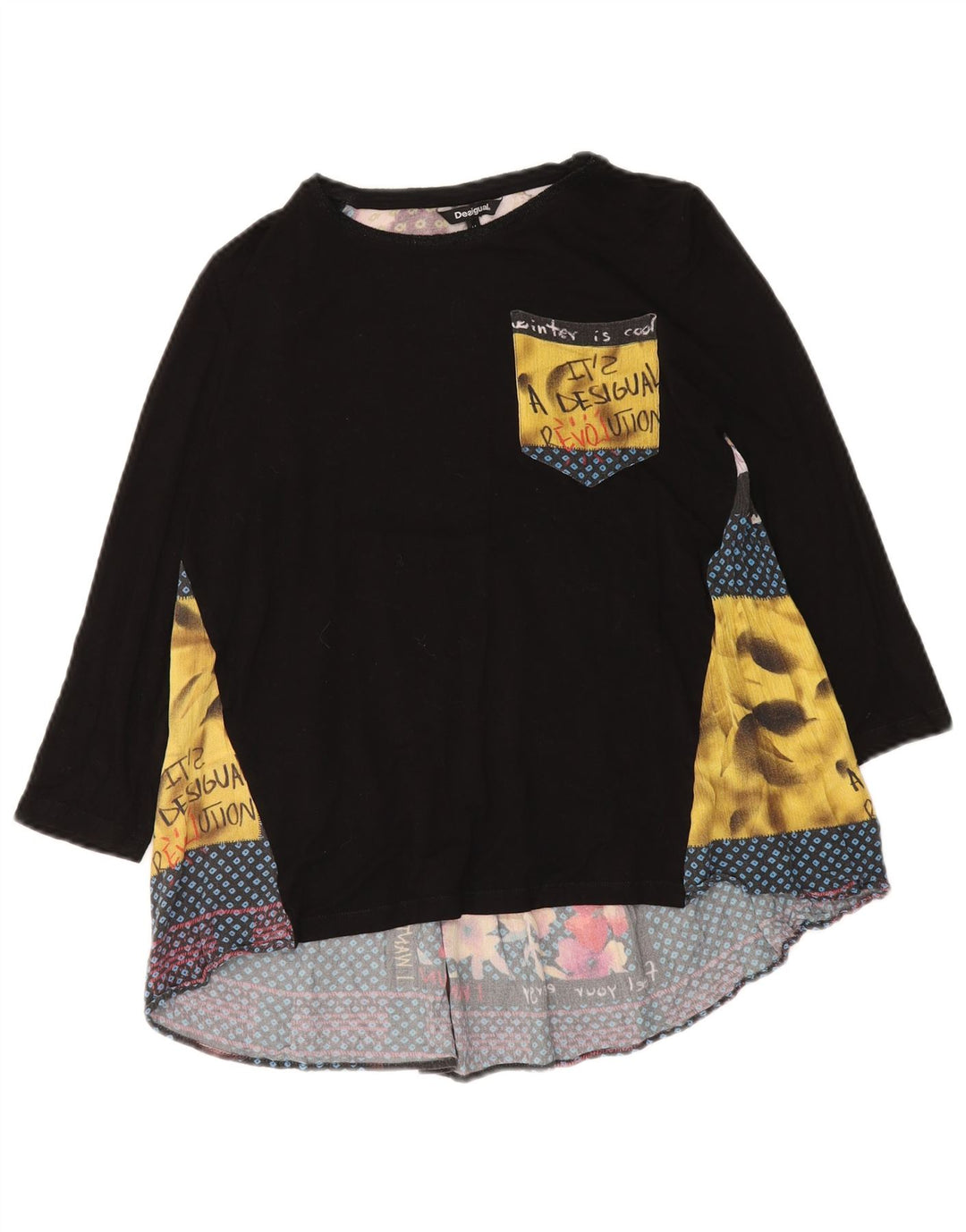 DESIGUAL Top grafico da donna manica lunga UK 12 Patchwork medio nero
