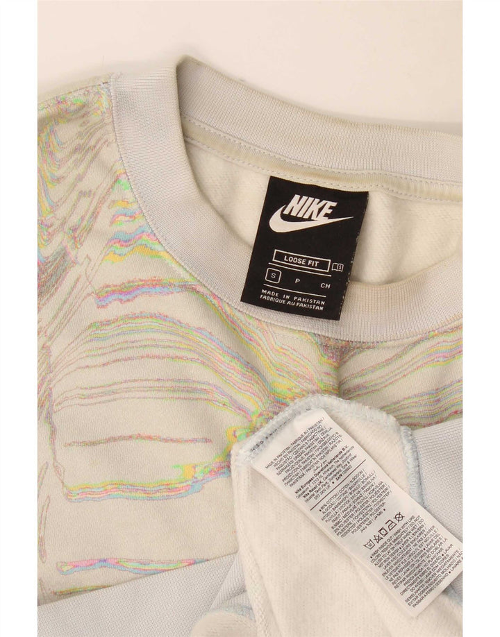 Felpa da donna con motivo astratto Nike, maglione UK 10, piccola, bianco sporco